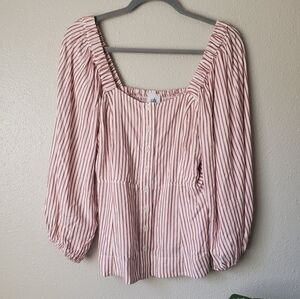 Cabi Carnival Striped Button Front Square Neck Puff Sleeve Blouse Womens S